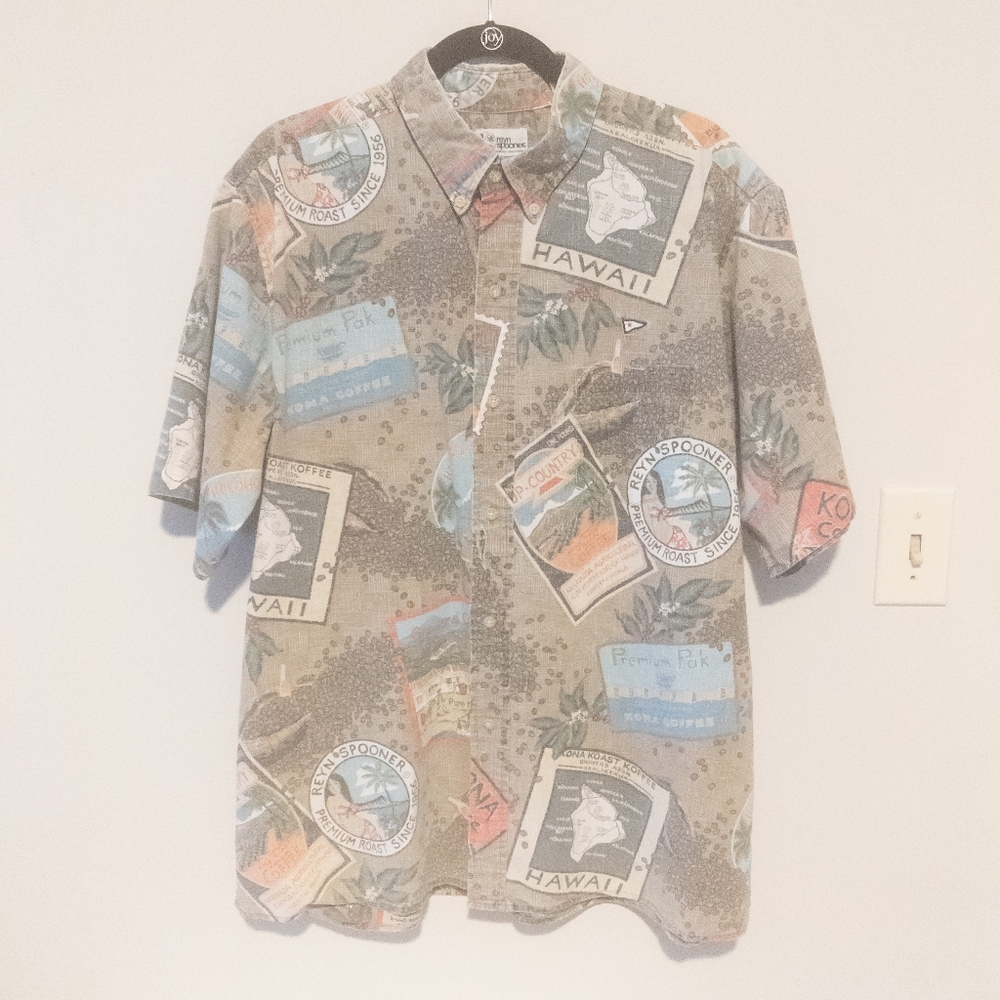 Hawaiian Shirt Reyn Spooner Kona Coffee Print XL